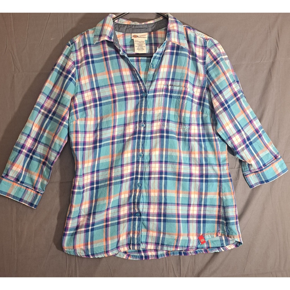 Dickies Plaid Button Up Shirt Workwear Women's Size Medium Multicolor